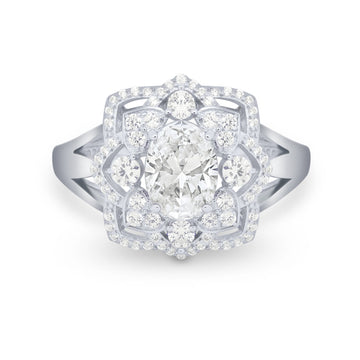 Art Deco Oval Wedding Ring Round Simulated Cubic Zirconia 925 Sterling Silver